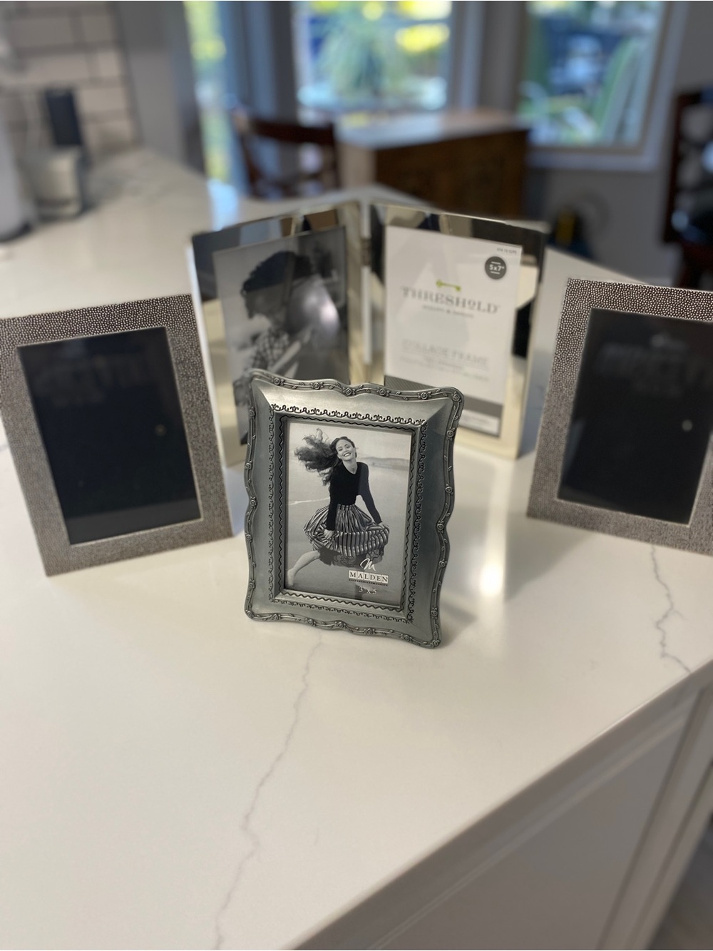 4 Silver Picture Frames Lot|Threshold & Malden|2-4x6, 3.5x5 & Double 5x7 Collage